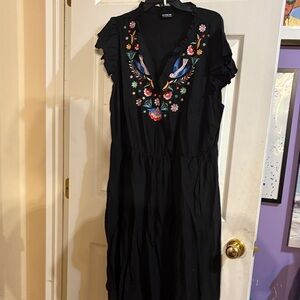 BloomChic Black Dress with Colorful Embroidery